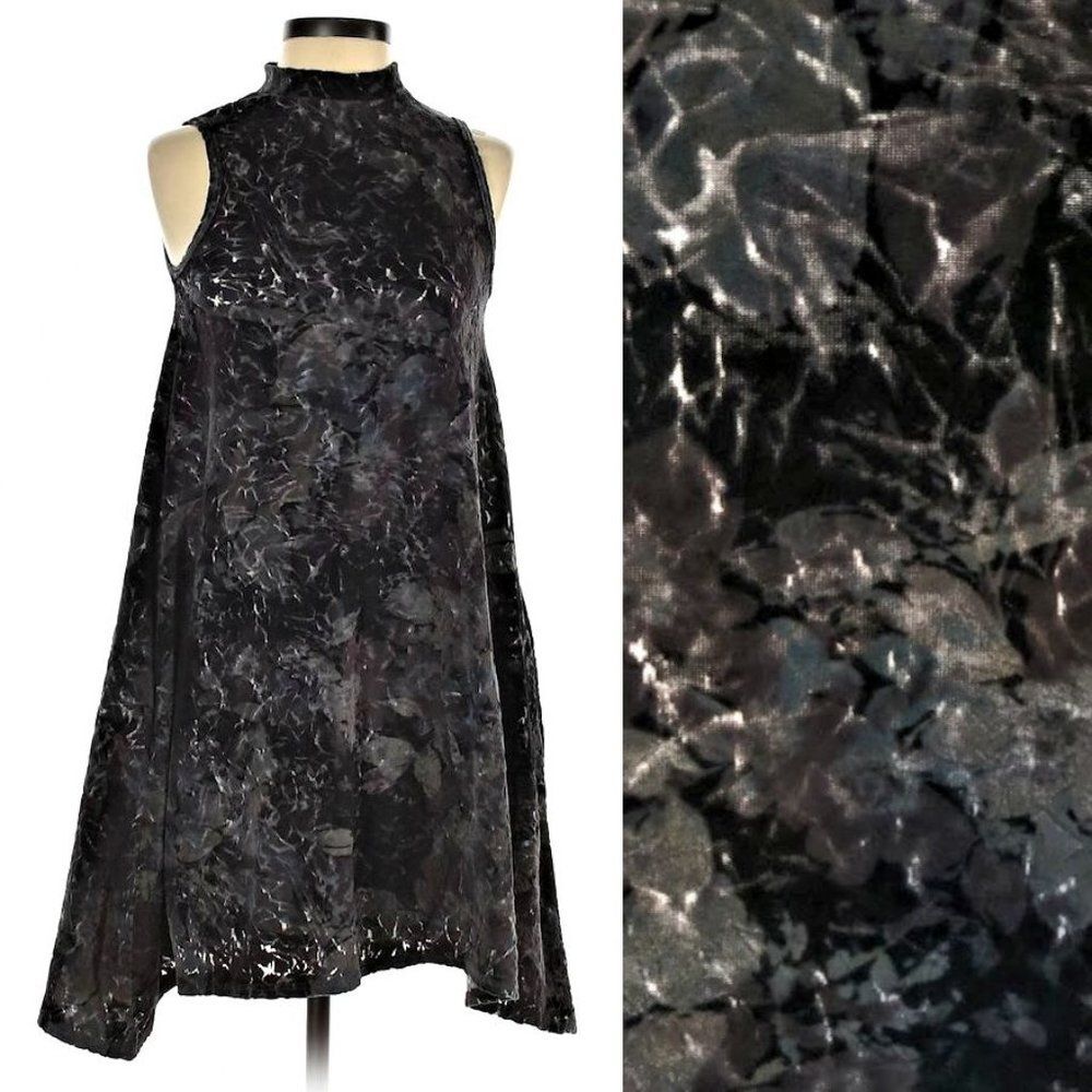 Plume and Thread Crushed Velvet Dress Mini Floral Mock Neck Size Small